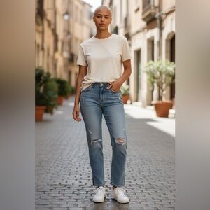 Eunina Light Blue Distressed Straight Leg Jeans